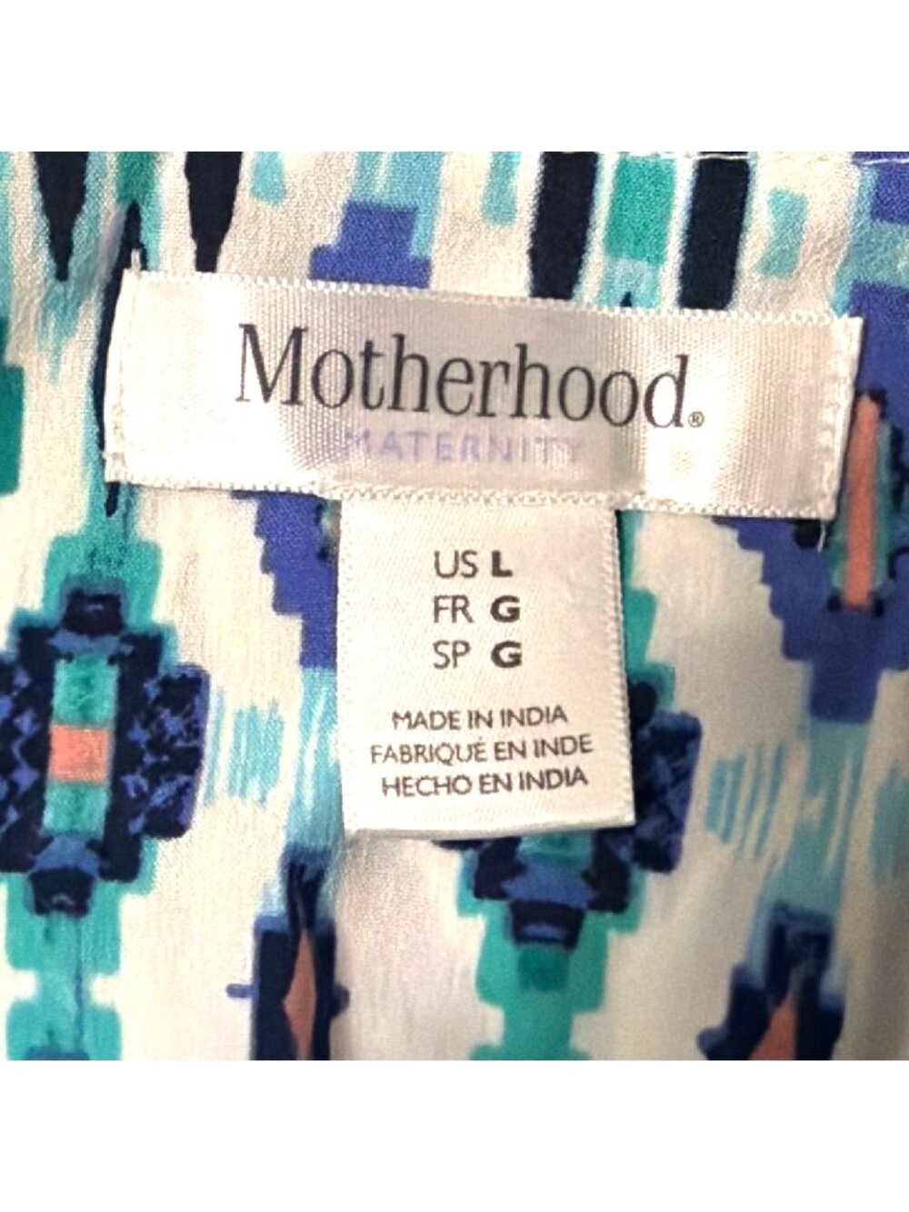 Motherhood Maternity Maxi Dress Blue Aztec Print Ruffle Top Spaghetti Straps L - Picture 3 of 5
